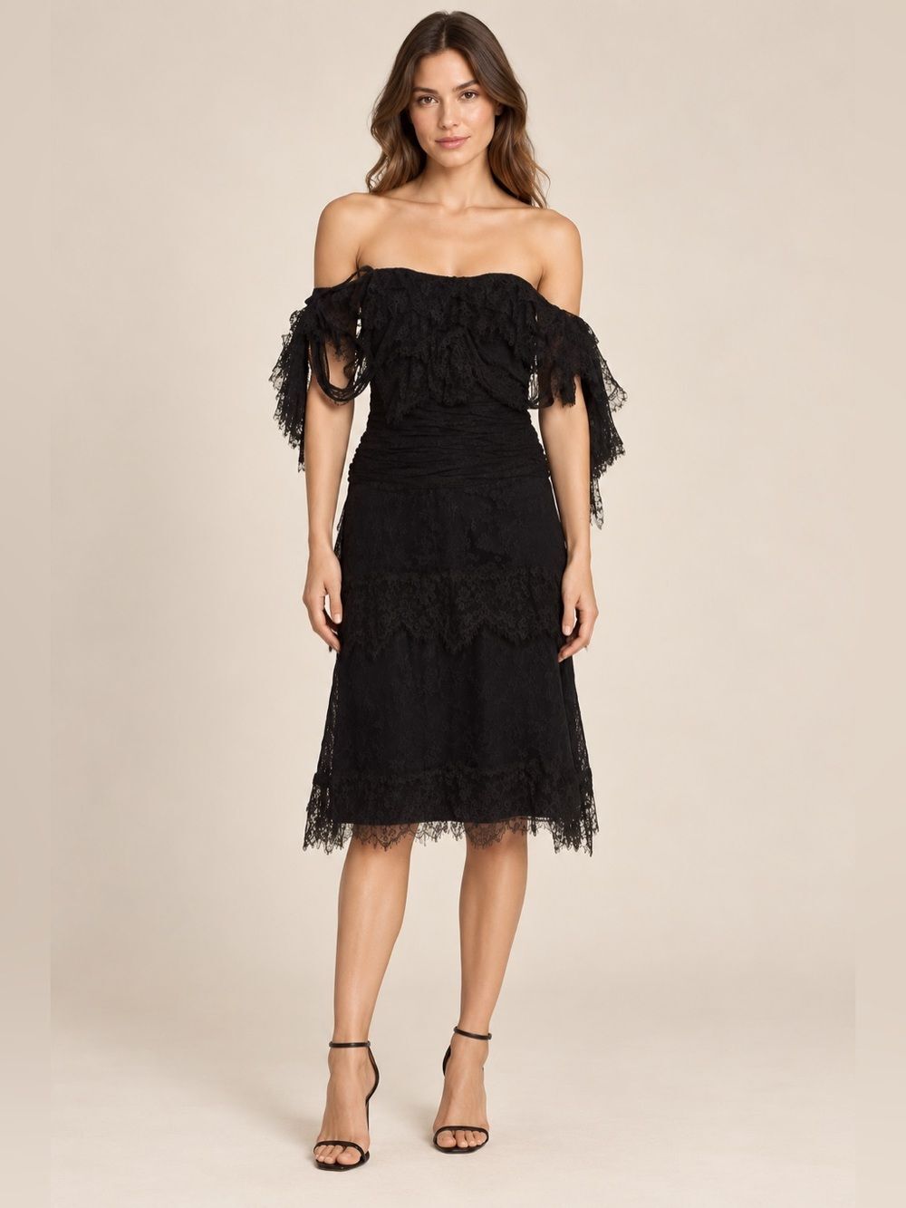 oscar de la renta 2011 Silk Authentic Solid Black Lace Evening Gown Dress 2 Xs